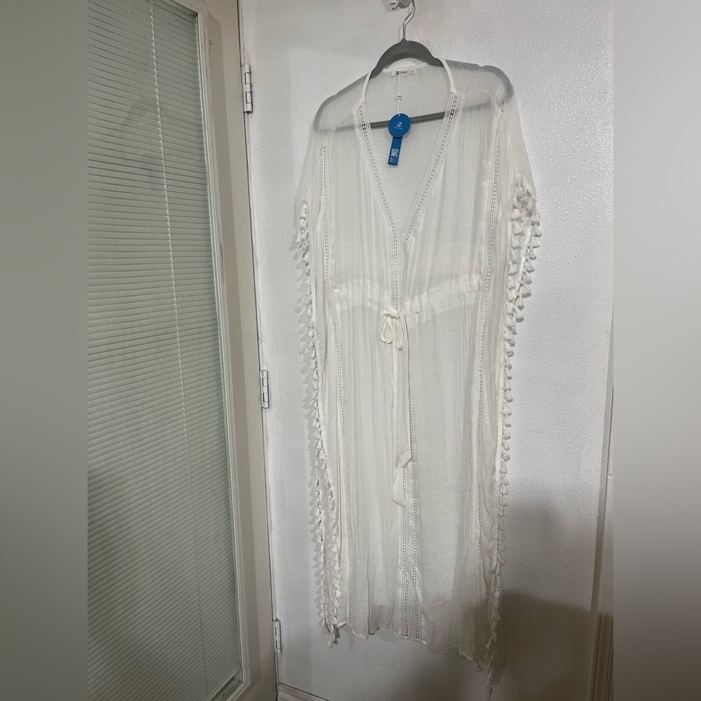 Cupshe Long Lightweight, Beach, cover Up Swim, size L White Tunic, Afghan